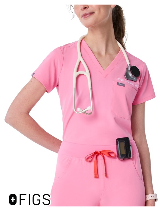 Figs Tops - FIGS | Catarina One Pocket Scrub Top 3.0 in Sunrise Pink - Size S